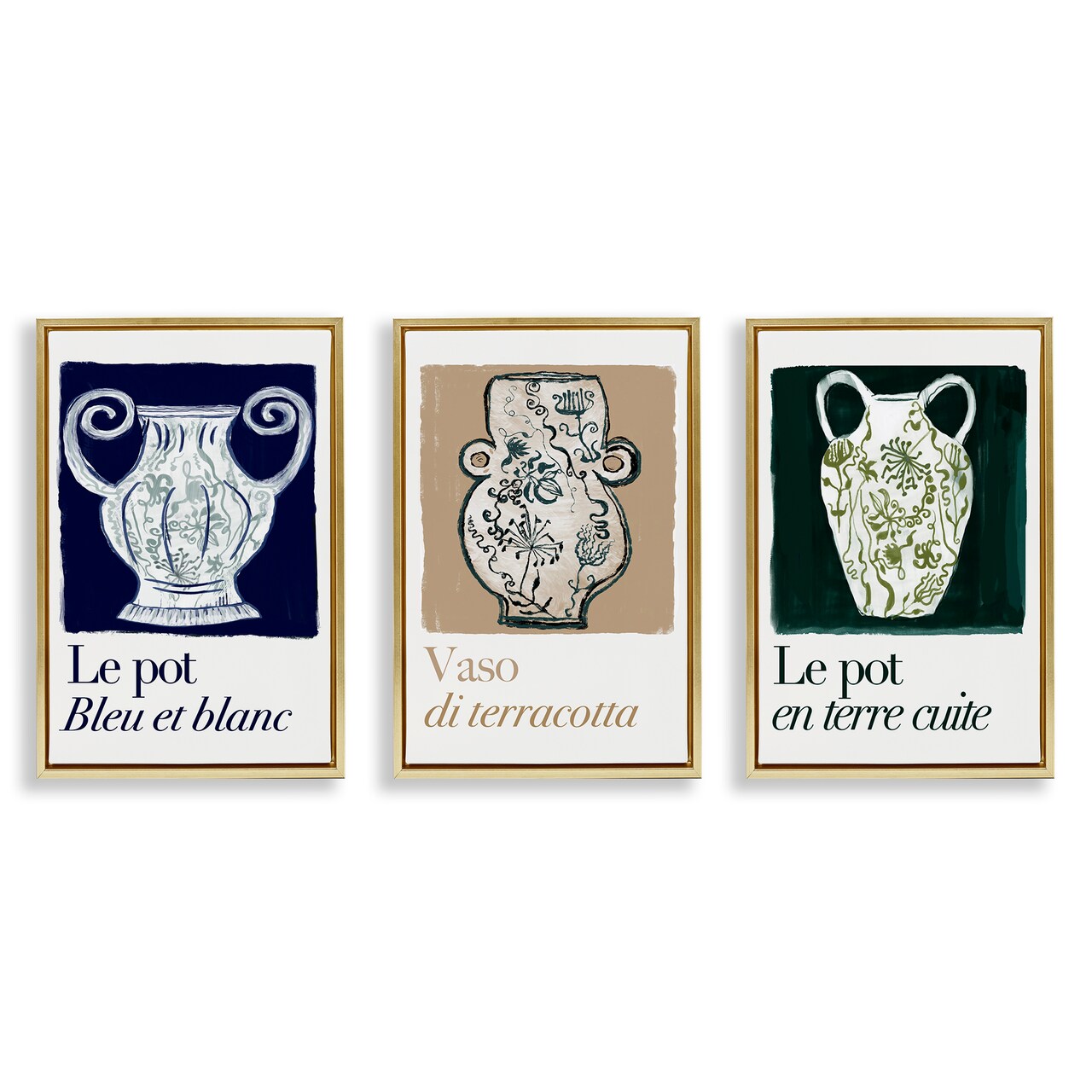 Stupell Industries French Floral Vases 3pc Floater Framed Canvas Wall Art Set Design by cartissi